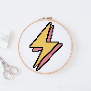 Lightening Bolt, Retro Cross Stitch, Digital Download, Retro Cross Stitch Pattern, Instant Download, Counted Cross Stitch, Beginner Pattern