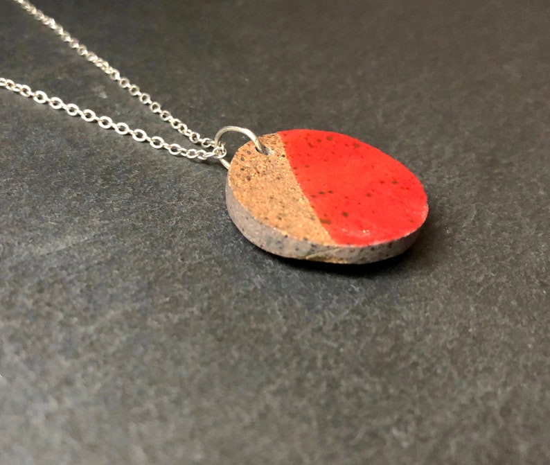 Unique geometric pendant, repurposed broken ceramic necklace, handmade jewellery, red glazed pottery, upcycled necklace, modern necklace image 4