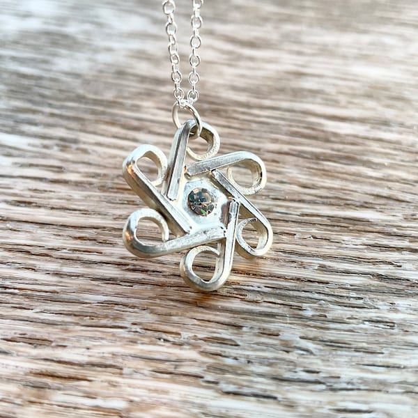 Unique upcycled vintage jewellery, repurposed silver plated geometric necklace, unusual pendant