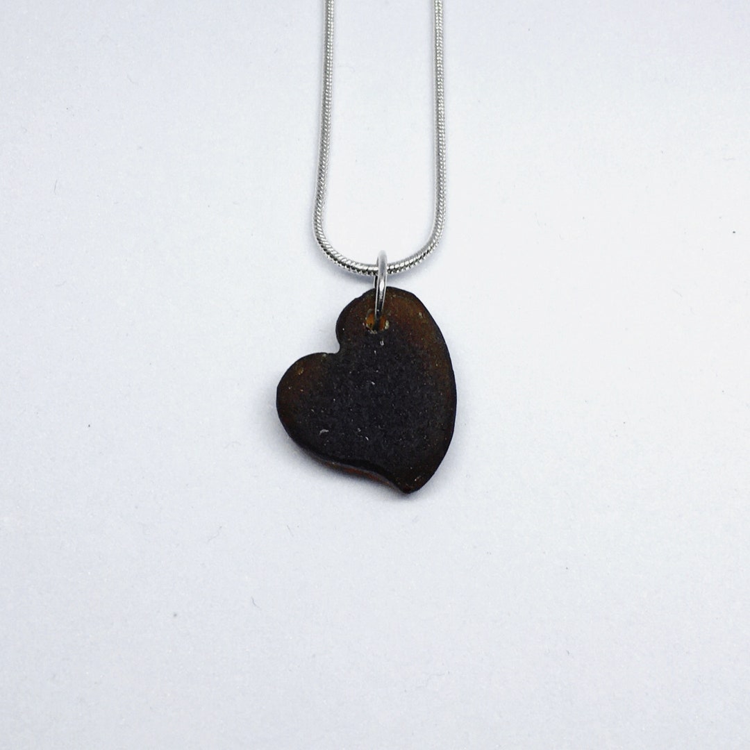 Heart Shaped Seaglass Pendant Brown Amber Scottish Seaglass - Etsy