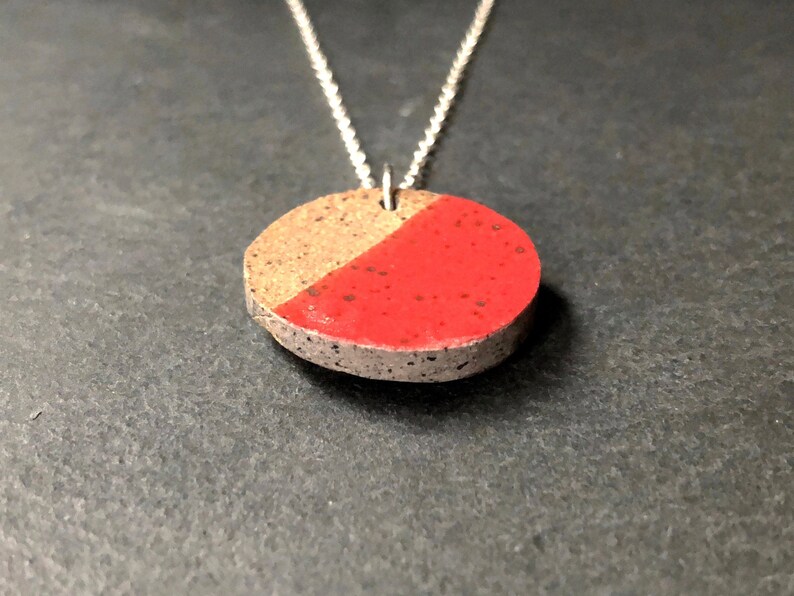 Unique geometric pendant, repurposed broken ceramic necklace, handmade jewellery, red glazed pottery, upcycled necklace, modern necklace image 3