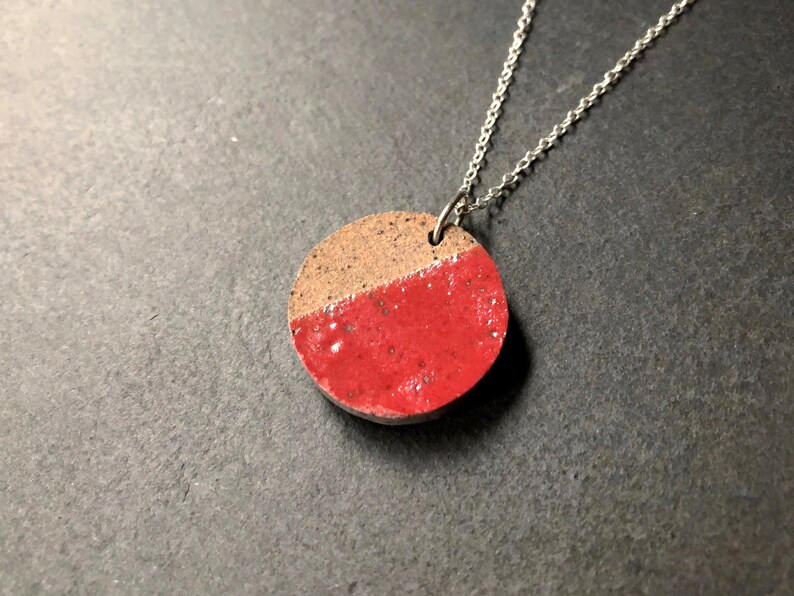 Unique geometric pendant, repurposed broken ceramic necklace, handmade jewellery, red glazed pottery, upcycled necklace, modern necklace image 2