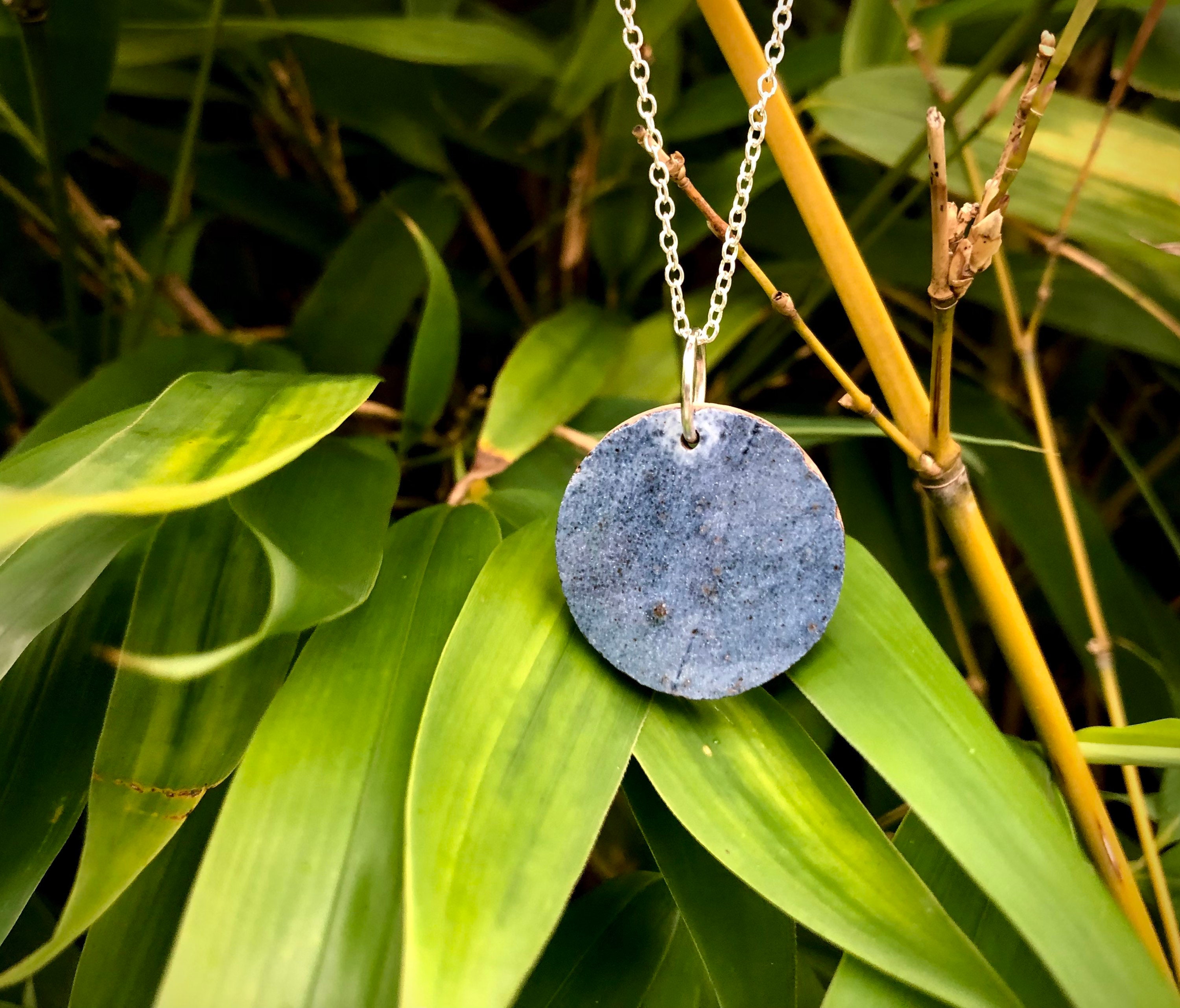 Blue Circular Pendant Upcycled Pottery Necklace Pendant Blue Etsy