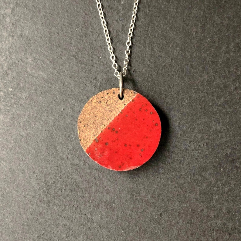 Unique geometric pendant, repurposed broken ceramic necklace, handmade jewellery, red glazed pottery, upcycled necklace, modern necklace image 8