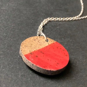 Unique geometric pendant, repurposed broken ceramic necklace, handmade jewellery, red glazed pottery, upcycled necklace, modern necklace image 6