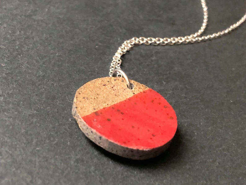 Unique geometric pendant, repurposed broken ceramic necklace, handmade jewellery, red glazed pottery, upcycled necklace, modern necklace image 6