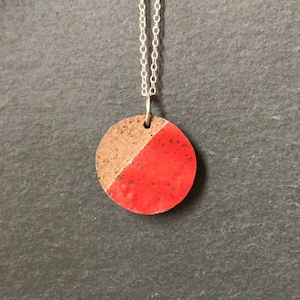 Unique geometric pendant, repurposed broken ceramic necklace, handmade jewellery, red glazed pottery, upcycled necklace, modern necklace image 1