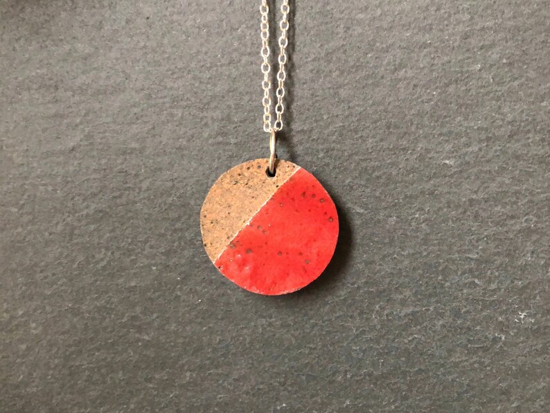 Unique geometric pendant, repurposed broken ceramic necklace, handmade jewellery, red glazed pottery, upcycled necklace, modern necklace image 1