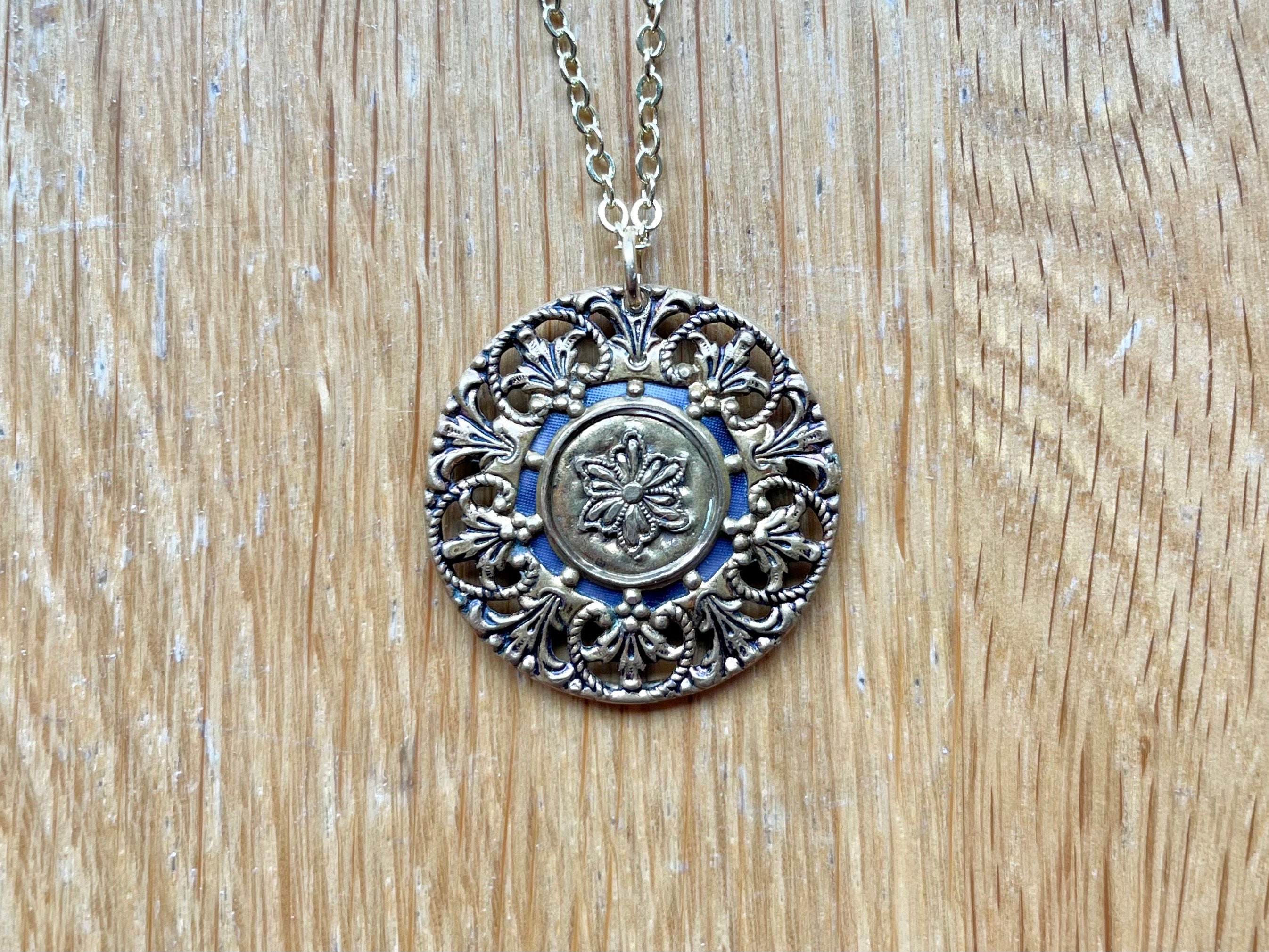 Quilted Chanel Vintage Button Necklace — Blue Blood Metal