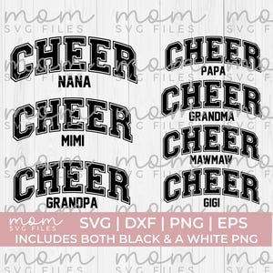Cheer Nana Svg PNG, Cheer Papa Svg PNG, Cheer Pacote Svg, Cheer Vovó Svg, Cheer Vovô Svg, Cheer Mimi Svg, Cheer Mawmaw Svg, Cheer Gigi