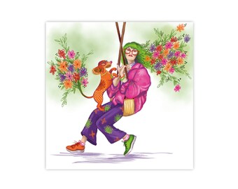 Dachshund rocking, card, postcard, greeting card, postcard, flowers