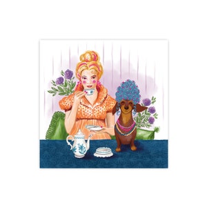 Dachshund té alto, tarjeta, postal, tarjeta de felicitación, tarjeta, beber té