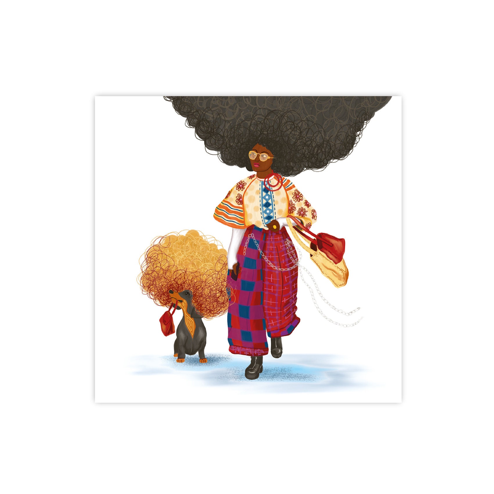 Dachshund big hair, postcard, greeting card, postcard, card, fashion