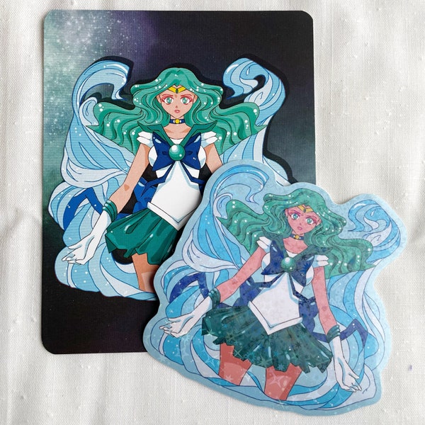 Sailor Neptune Large, Die-Cut, Vinyl, Holographic Sticker or Print | Sailor Moon Outer Scouts Senshi Anime Stickers for Journal, Notebook