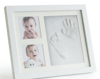 Kit de cadre photo avec empreintes de bébé et empreintes de mains en argile de qualité supérieure, cadeau parfait pour fête prénatale
