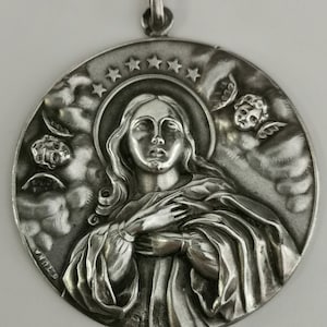 Vintage Sterling Silver Religious Medal , vintage Catholic religious devotion, Religious Art
