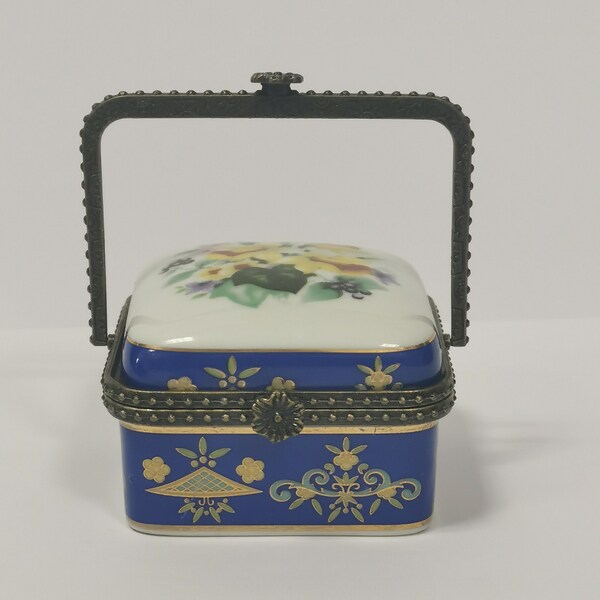 boîte à bijoux vintage en porcelaine peinte à la main, porcelaine portugaise