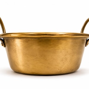 Vintage Brass Cooking Pot with Handles, Solid Brass Cauldron, Rustic Farmhouse Kitchen Decor, Antique Brass Stock Pot