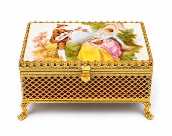 Antique Victorian Trinket Box, Bronze Jewelry Box