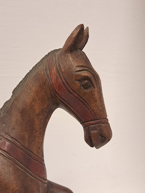 【ヴィンテージ】　木製　馬の彫刻 ヴィンテージ木製馬彫刻、ホームオフィス装飾（11.61インチ x 12.00