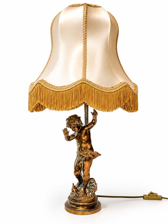 Vintage Table Lamp, Brass Figure, 1940s
