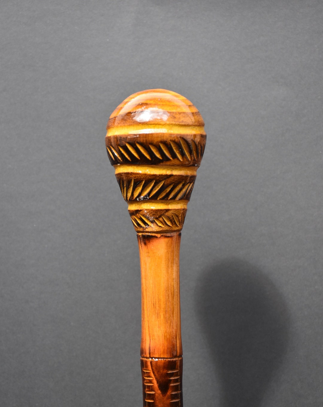 Wood Walking Stick Knob Cherry Wood Handmade Rare Finding Gift Idea Men