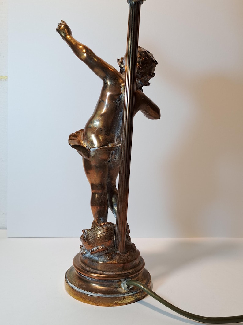 Vintage Table Lamp, Brass Figure, 1940s image 9