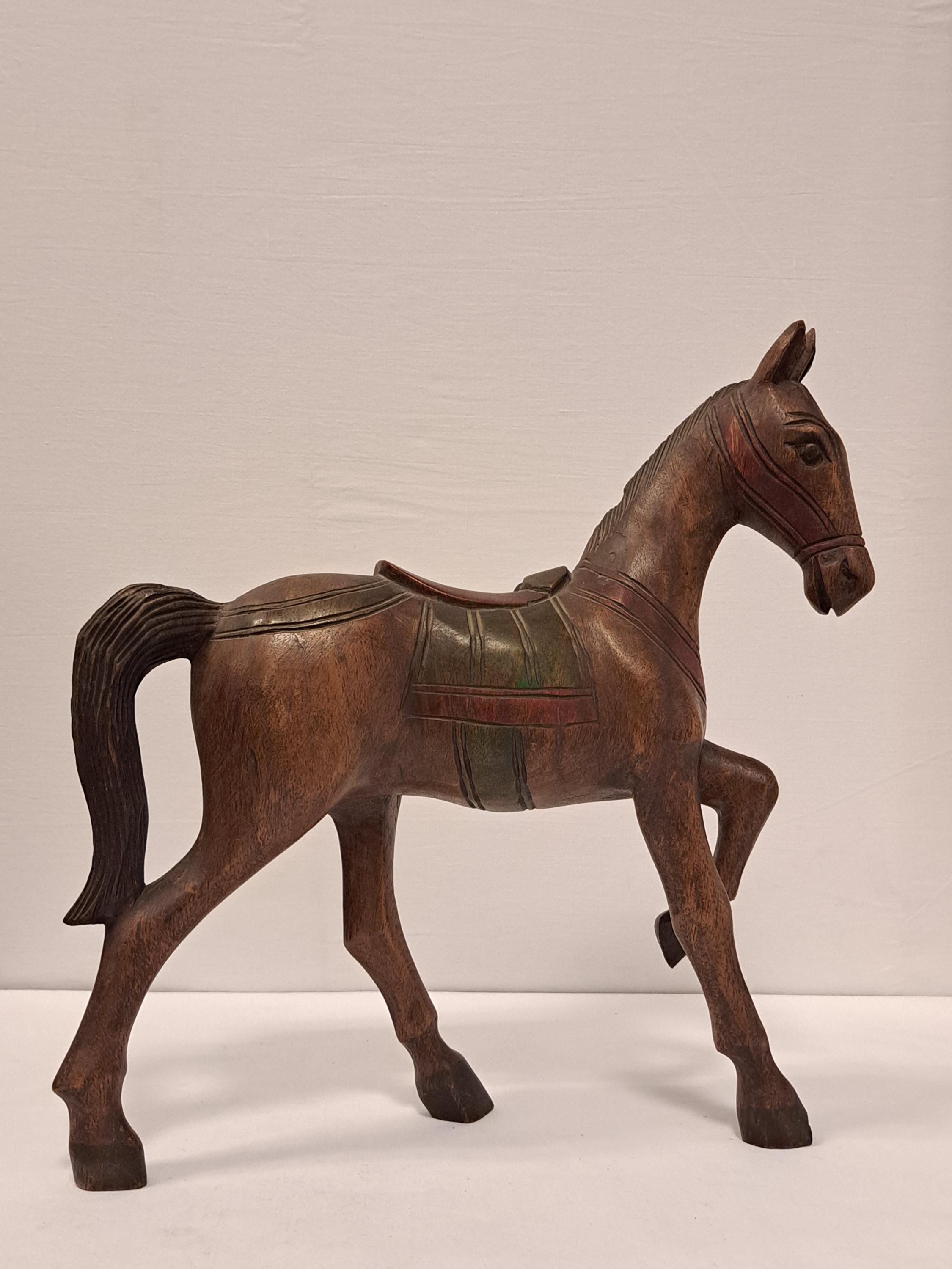 【ヴィンテージ】　木製　馬の彫刻 ヴィンテージ木製馬彫刻、ホームオフィス装飾（11.61インチ x 12.00