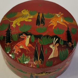 Vintage handbemalte lackierte Holz Schmuckbox, 1930er Jahre