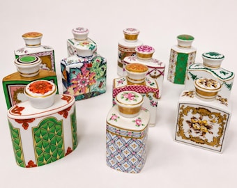 Vintage Portuguese Porcelain Tea Caddy, Decorative Ceramic Jar with Lid, Heraldic Crest Canister, Collectible Apothecary Jar, Sold Per Piece