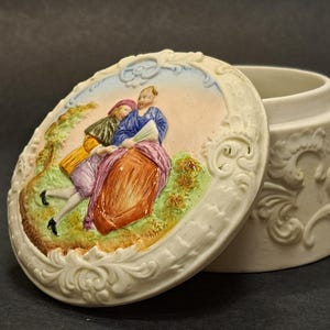 Antique Porcelain Jewelry Box, Hand painted, 1920s