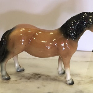 Vintage Porcelain Horse Figurine , Hand Painted , 1950s