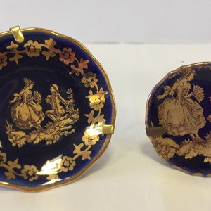 Limoges Miniature Gold Patterned Trinket Plate from France, set os 2