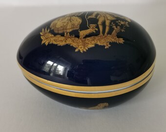 Vintage Limoges France Porcelain Trinket Box , Hand Painted Gold