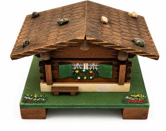 Vintage Zwitserse houten muziekdoos, verzamelboxen