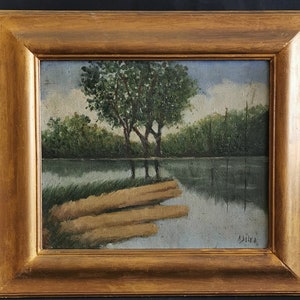 Antique Oil  Painting on canvas , Hand painted , Antique wooden frame ,1940s