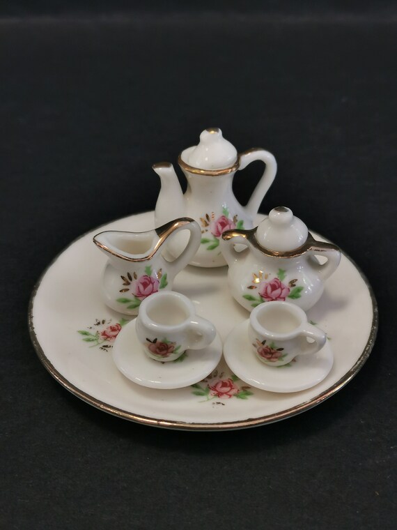 Vintage Miniature Porcelain Tea Set Dollhouse Collectible Etsy