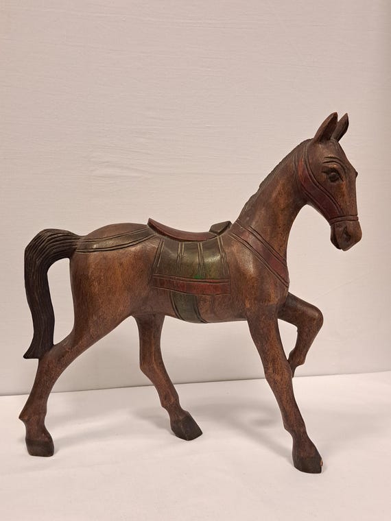 【ヴィンテージ】　木製　馬の彫刻 ヴィンテージ木製馬彫刻、ホームオフィス装飾（11.61インチ x 12.00