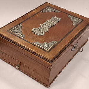 Antique wooden sewing box with sterling silver ornaments , Hand made, 1940s