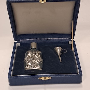 Vintage Sterling Silver Perfume Bottle With Funnel , Solid Sterling Silver