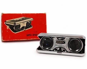 1960s Japanese Folding Binoculars ~ Silver and Black ~ Sports / Bird Watching / Horse Racing / Opera ~ Made in Japan