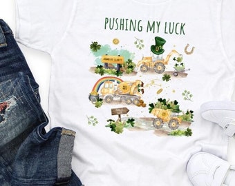 Pushing My Luck Construction Boys St. Patrick's Day Shirt, Toddler Tee Shirt, Lucky St. Patty's Day Youth Boy Tee Shirt, Lucky Irish Day