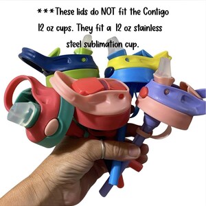 Replacement LID, Lid and Straw for 12 oz Kids Flip Top Water Bottle, Sublimation Sippy Cup Option Available Lid, Pink, Blue, Green Lids image 2
