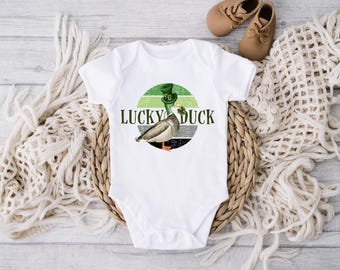 Lucky Duck Mallard St Patricks Day Baby Bodysuit, Duck Newborn 1st St Patty's Day Baby Tee Shirt, Irish Holiday Green Clovers