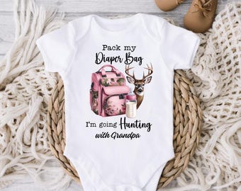 Body para bebé "Voy de caza con el abuelo", revelación de género, anuncio de nacimiento, le encanta cazar ciervos, regalo de baby shower con estampado de camuflaje