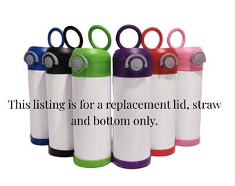 Replacement LID, Straw and Base ONLY for 12 oz Kids Flip Top Water Bottle, Sublimation Sippy Cup Lid and Base