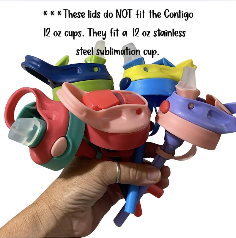 Replacement LID, Lid and Straw for 12 oz Kids Flip Top Water Bottle, Sublimation Sippy Cup Option Available Lid, Pink, Blue, Green Lids image 3