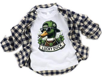Lucky Duck Boys St. Patrick's Day Shirt, Mallard and Shamrocks Toddler Tee Shirt, Lucky St. Patty's Day Youth Boy Tee Shirt, Baby Boy Tee