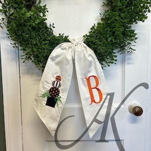 Kranz-Schärpe, Kürbis-Topiary-Kranz-Schärpe, Monogramm-Kranz-Schärpe
