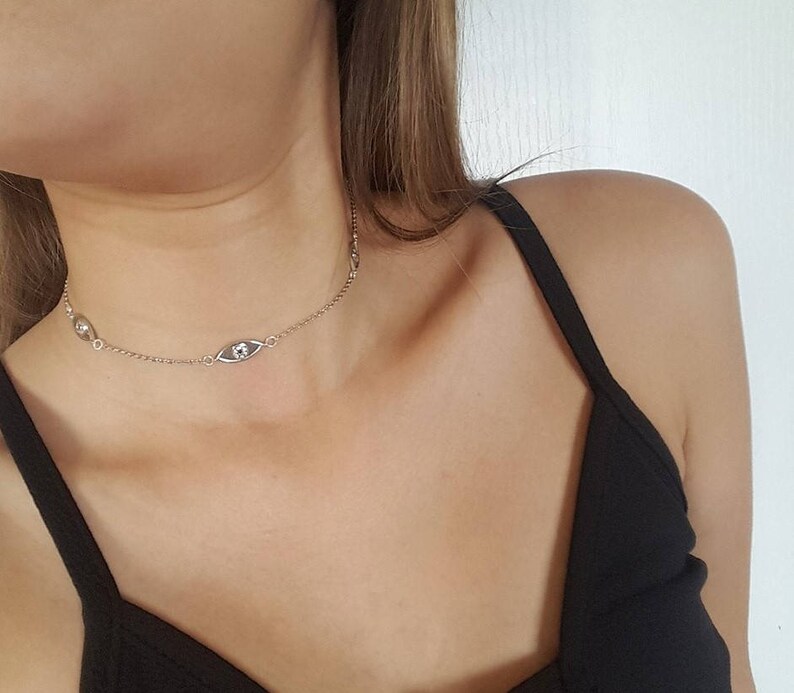 Silver eye choker simple choker delicate choker necklace